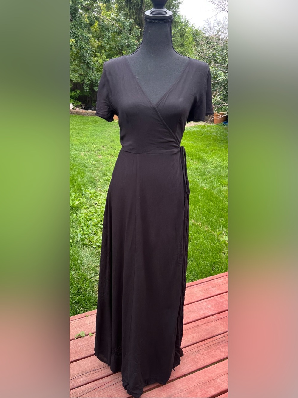 Lulu's Black Wrap Maxi Dress with Short Sleeves